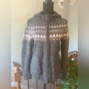 REI Gray and Brown Wool Blend Women's Fair Isle Zip Cardigan